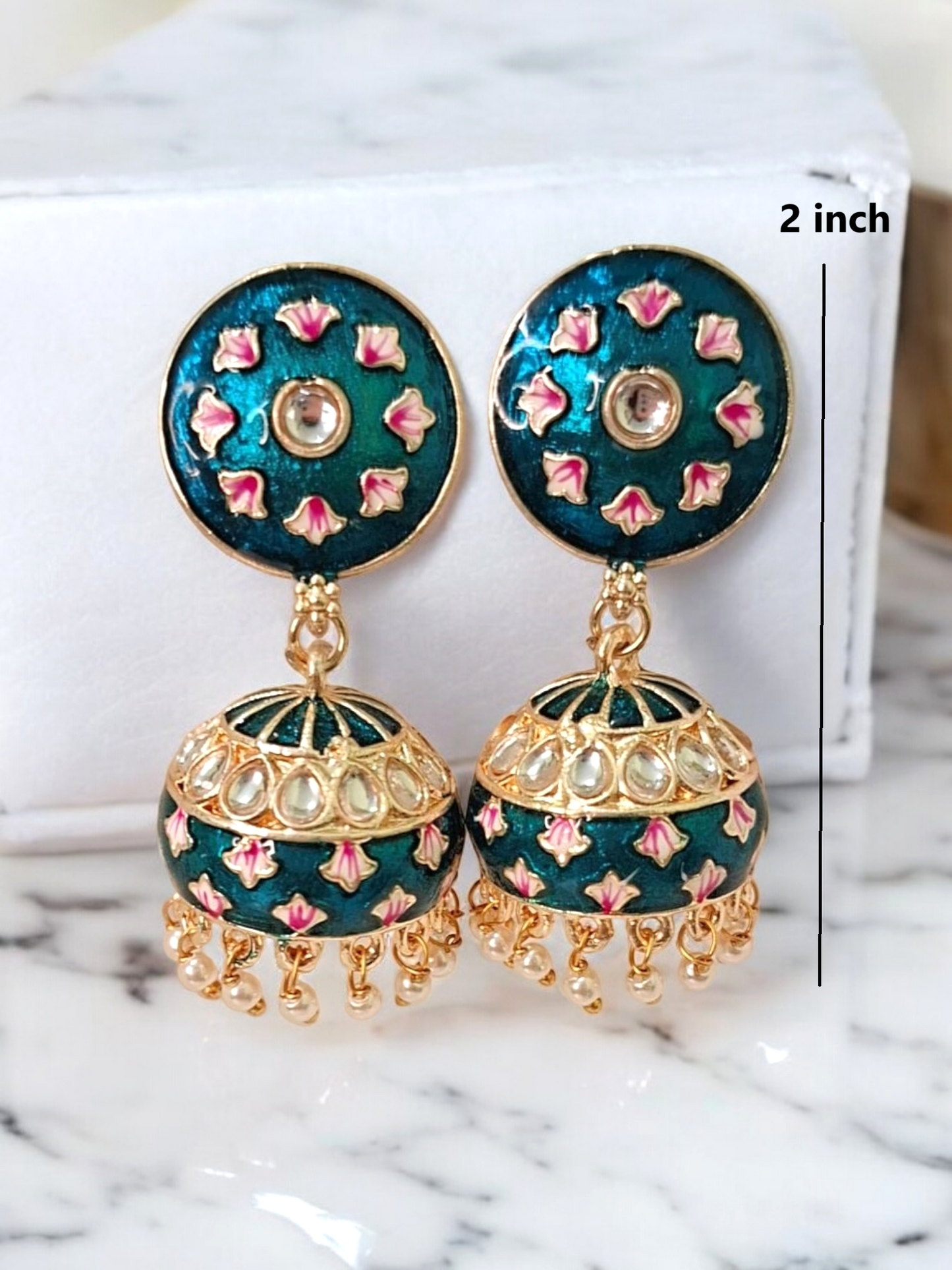 Inali green meenakari jhumka