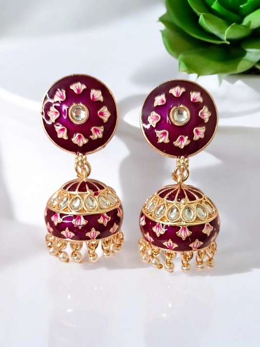 Inali purple meenakari jhumka