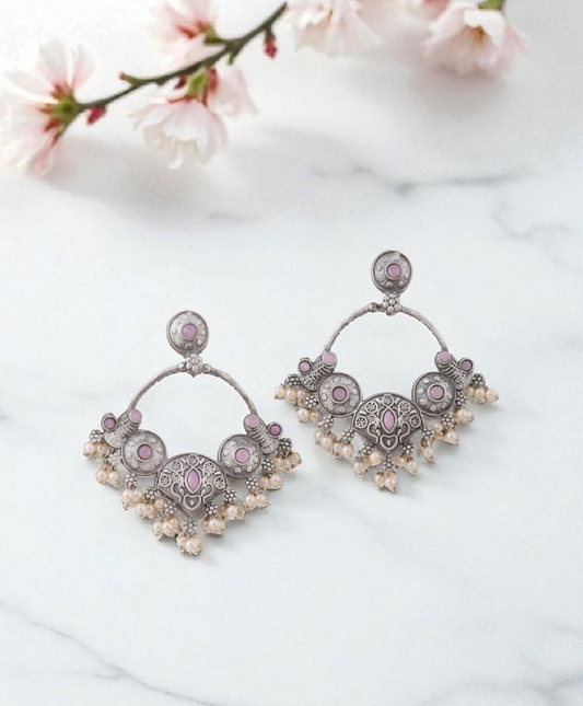Ipshika oxidised pink stone chandbali - festive ethnic chandbali , premium designer earrings at affordable price
