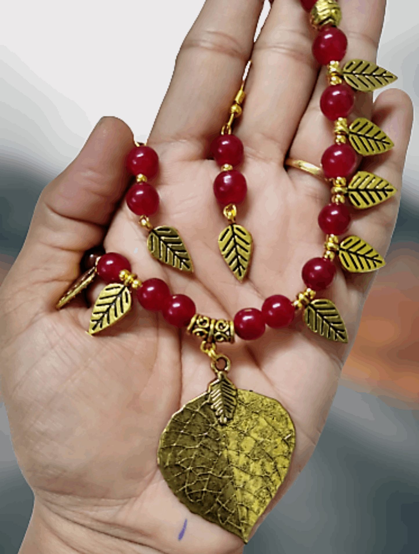 Ira maroon beaded oxidised necklace set