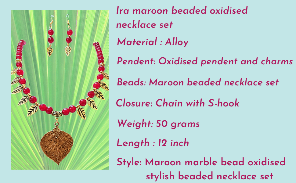 Ira maroon beaded oxidised necklace set