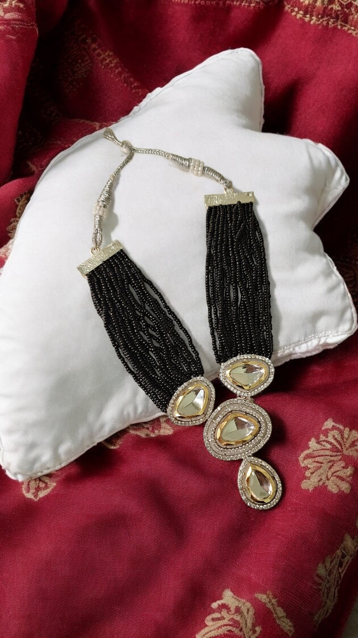 Jagvi Black Beaded Necklace Set