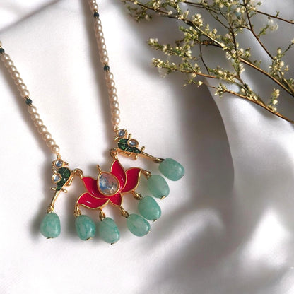 Kairav Blush Beaded Lotus Necklace Set