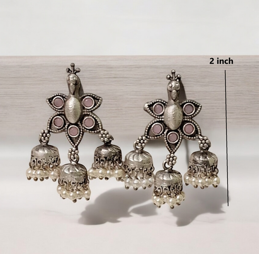 Kalapi Pink Stone Oxidised Jhumka