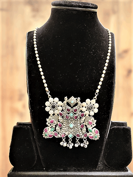 Kavya Pushp silver oxidised necklace