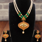 Kimaya faux pearl and green beaded necklace set