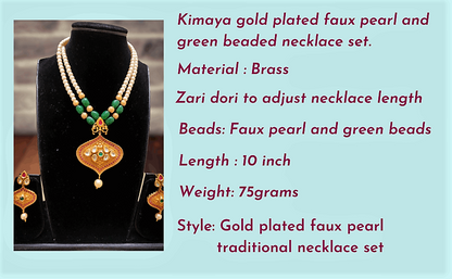 Kimaya faux pearl and green beaded necklace set