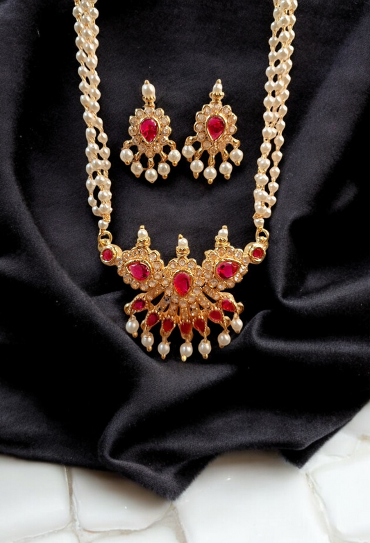 Kumud Lata Gold plated pink stone tanmani set