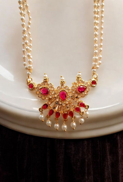 Kumud Lata Gold plated pink stone tanmani set