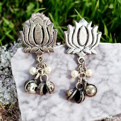 Lotus Charm Silver Oxidised Choker set