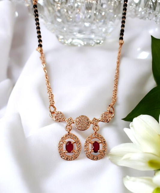 Majestic elegance red stone rose gold short mangalsutra