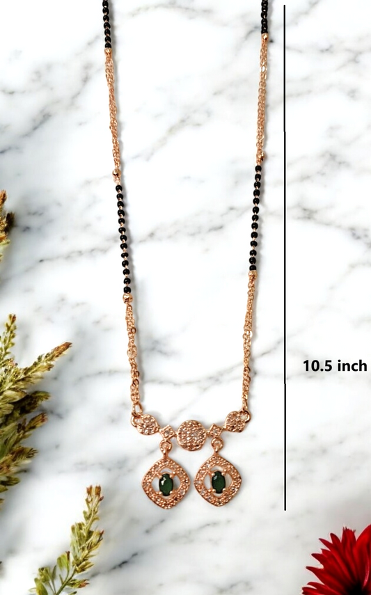 Majestic grace green stone rose gold short mangalsutra