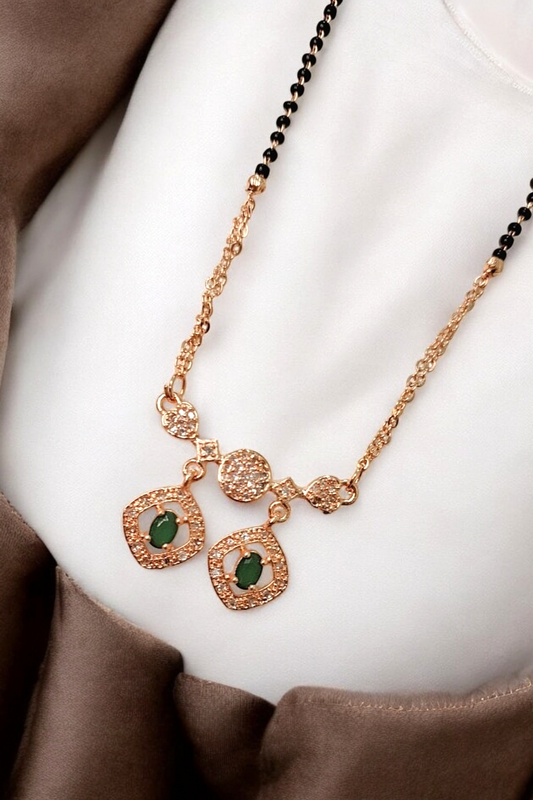 Majestic grace green stone rose gold short mangalsutra