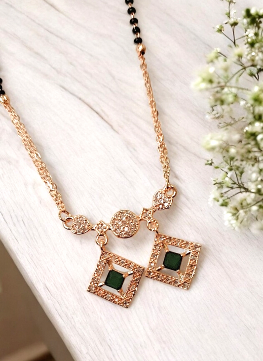 Majestic radiance green stone rose gold short mangalsutra