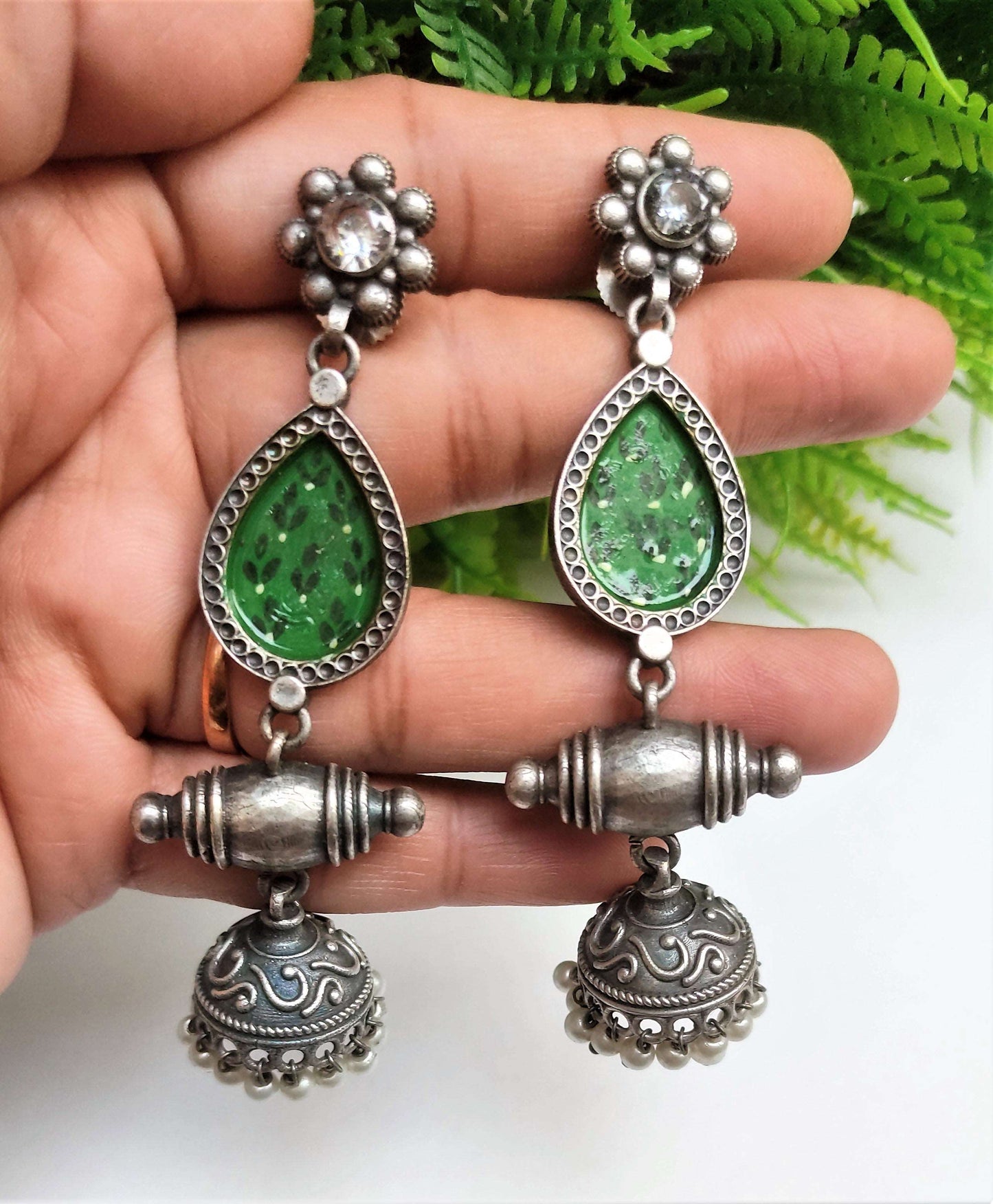 Manah oxidised jhumka