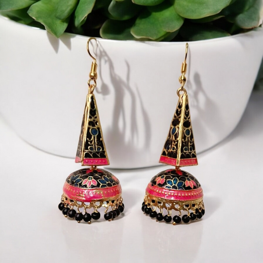 Maura black meenakari jhumka