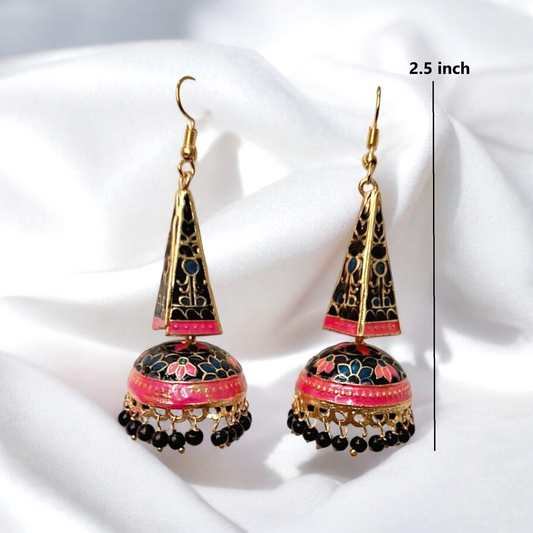 Maura black meenakari jhumka