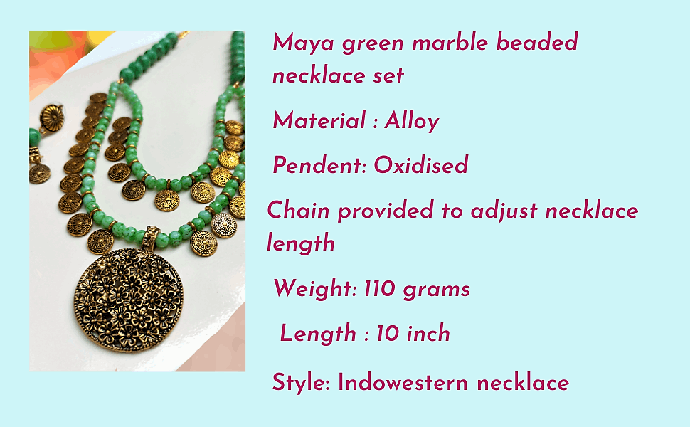 Maya green beaded oxidised necklace set