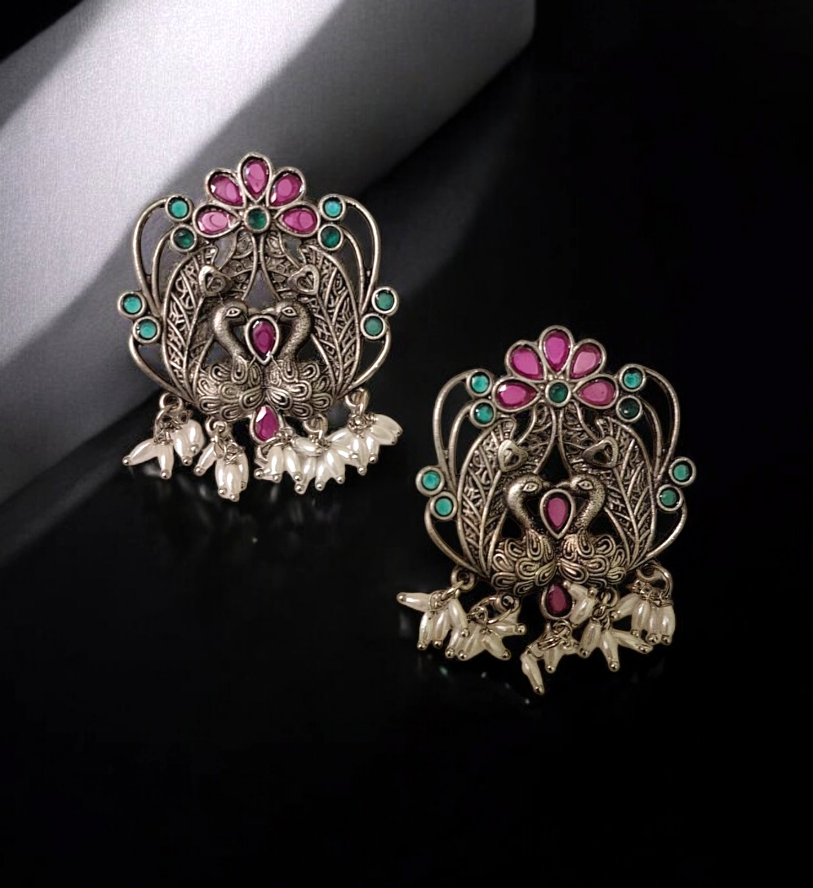 Mayurika multicolor stone oxidized studs