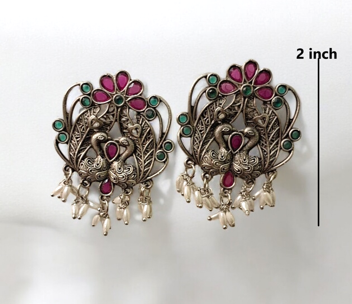 Mayurika multicolor stone oxidized studs