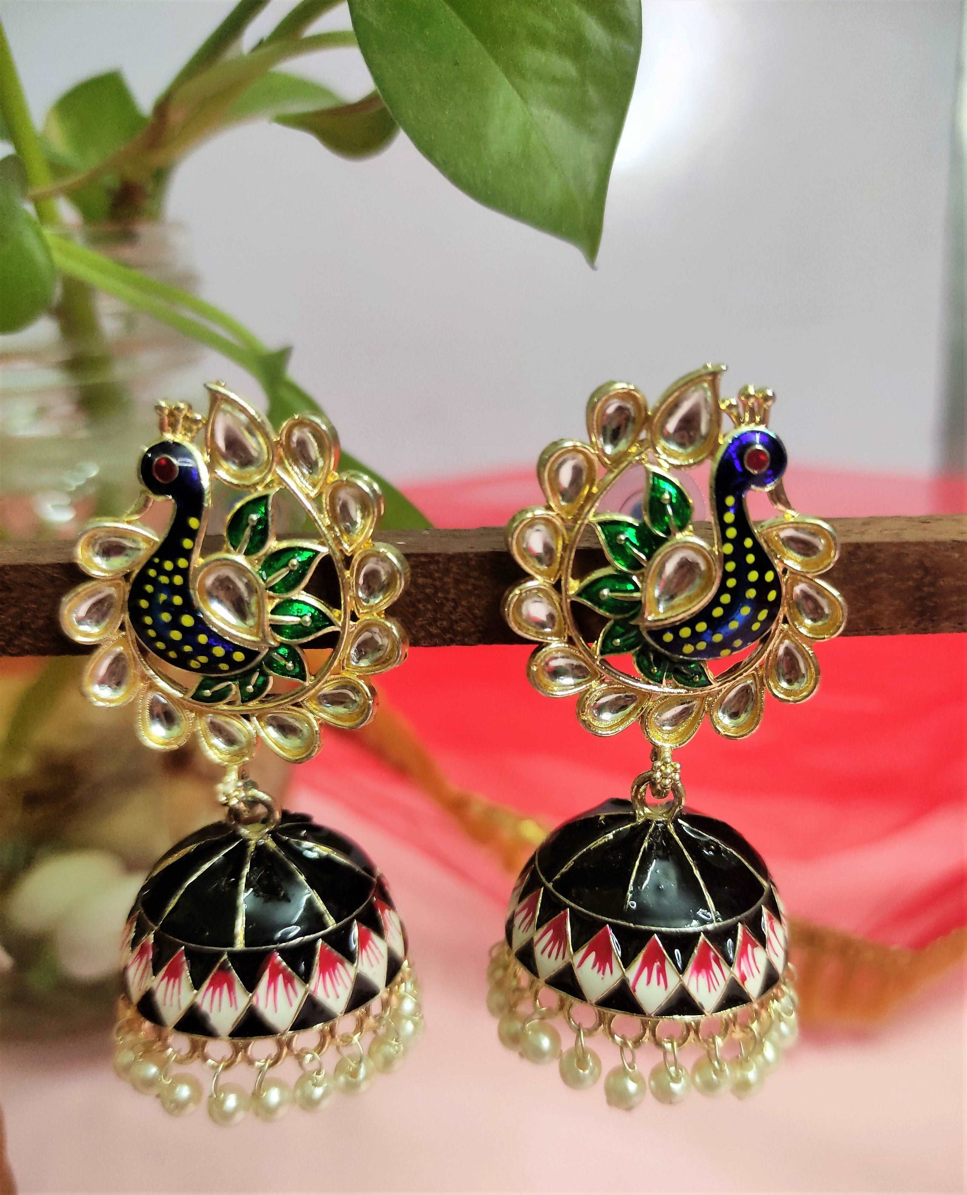 Mayuri black meenakari jhumka