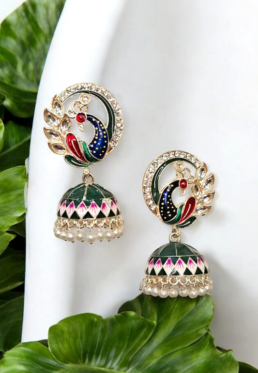 Mayuri green meenakari jhumka