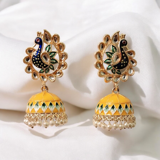 Mayuri yellow meenakari jhumka