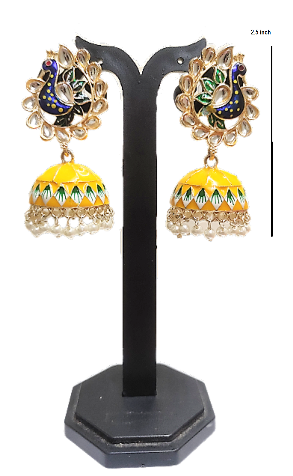 Mayuri yellow meenakari jhumka