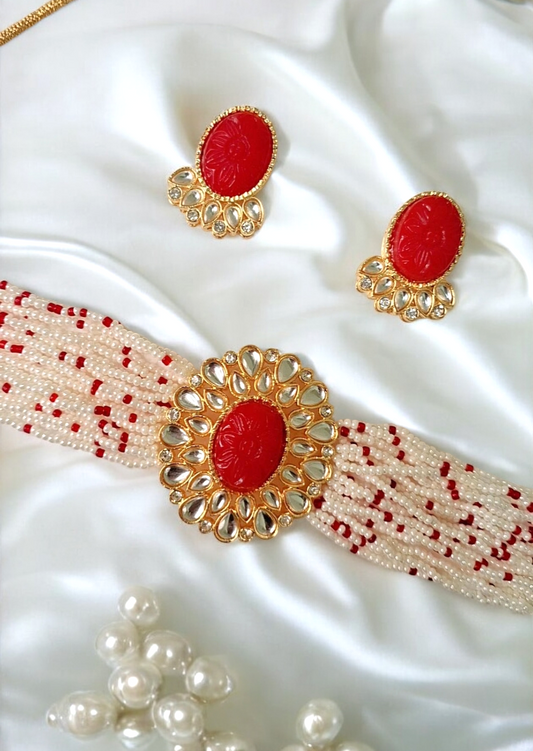 Meera Red Stone Choker Set