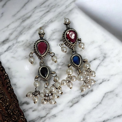 Mugdha Multicolor Stone Silver Oxidised Tanmani set