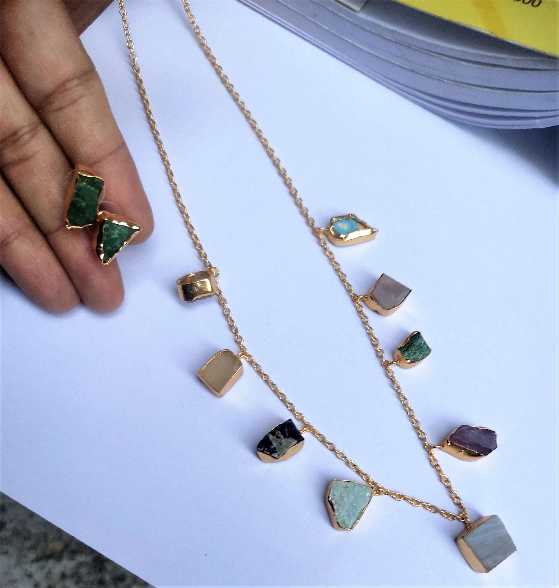 Kaira multi-color semi-precious stone necklace set