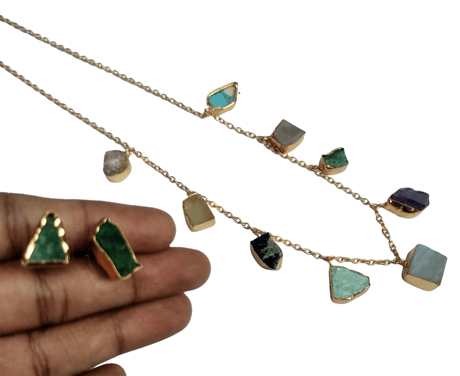 Kaira multi-color semi-precious stone necklace set