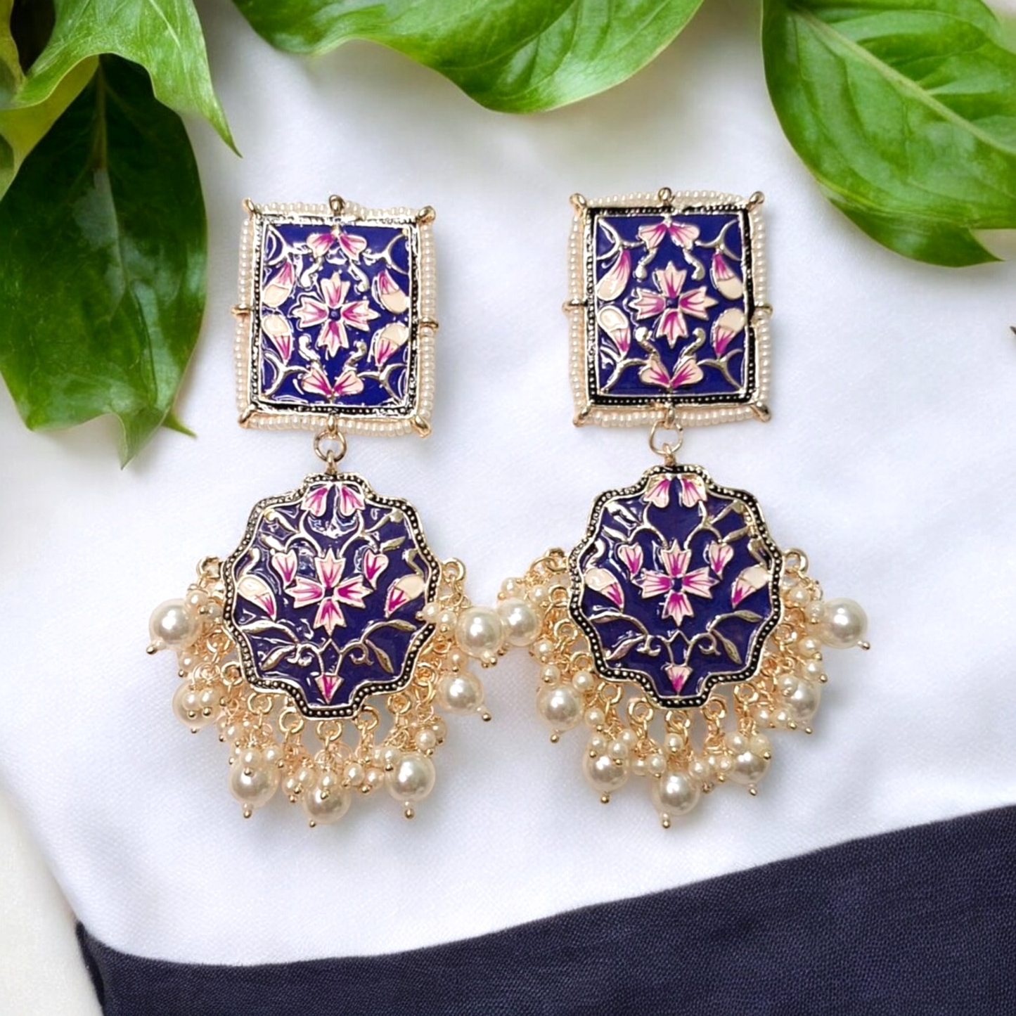 Nalini Blue meenakari earrings