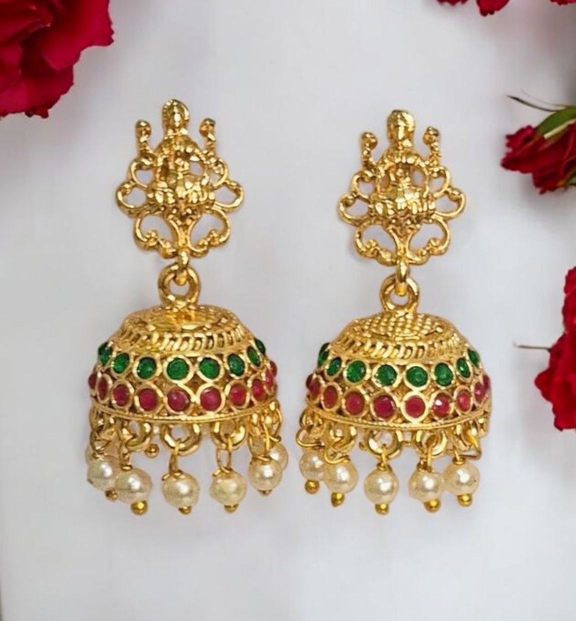 Gold plated traditional pearl Godess Laxmi pendent handmade premiun necklace set at affordable price