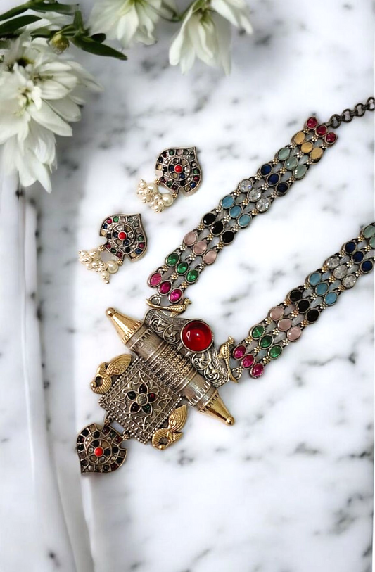Navragini Dual Tone Necklace Set