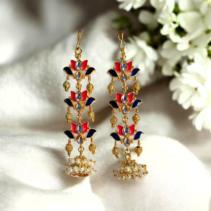 Pankaja Lotus Ear Cuff Style Gold-Plated Dangler Earrings