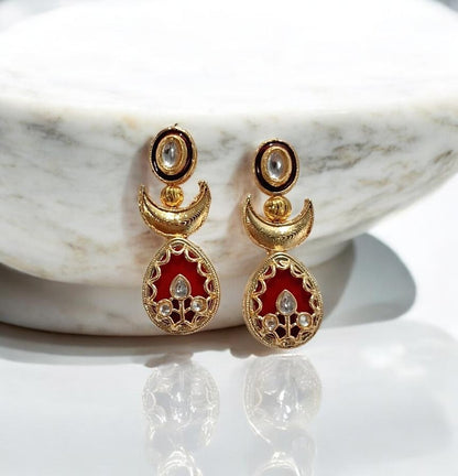 Parnasi Red Kundan-Inspired Gold-Plated Drop Earrings