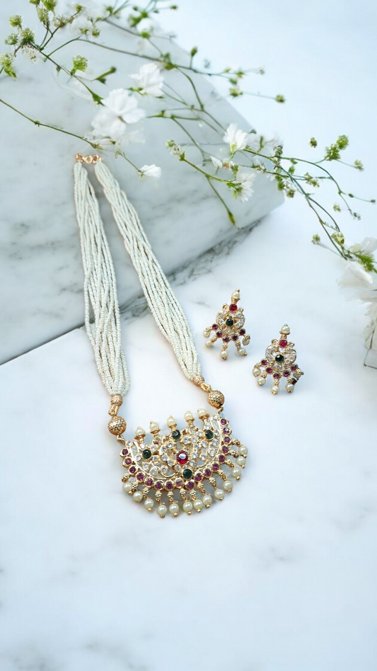 Devika gold plated tanmani necklace set