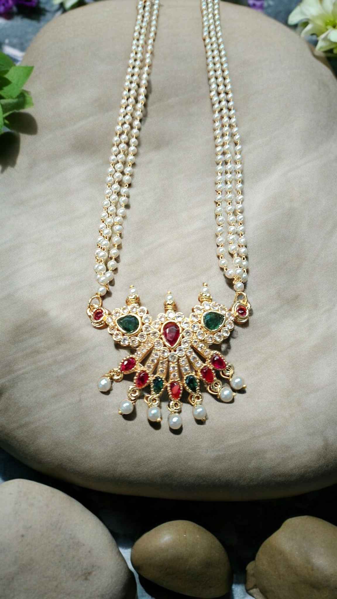 Kumud Lata Gold plated multicolor stone tanmani set