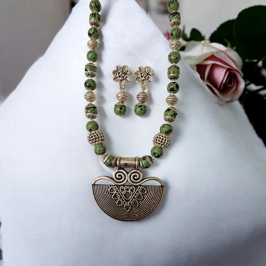 Siara Green Oxidised Necklace Set