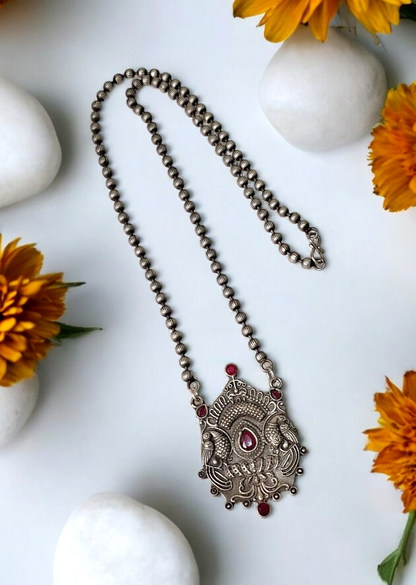 Raga pink stone oxidised necklace