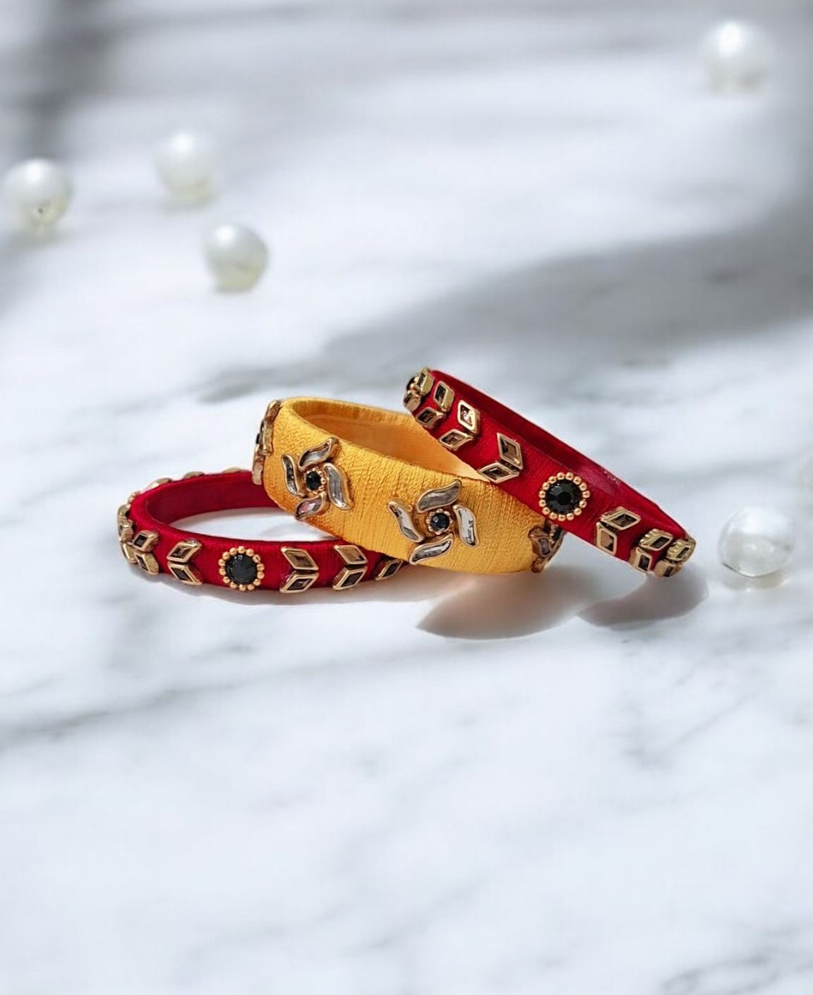 Preet Yellow and Red Silk thread bangle set