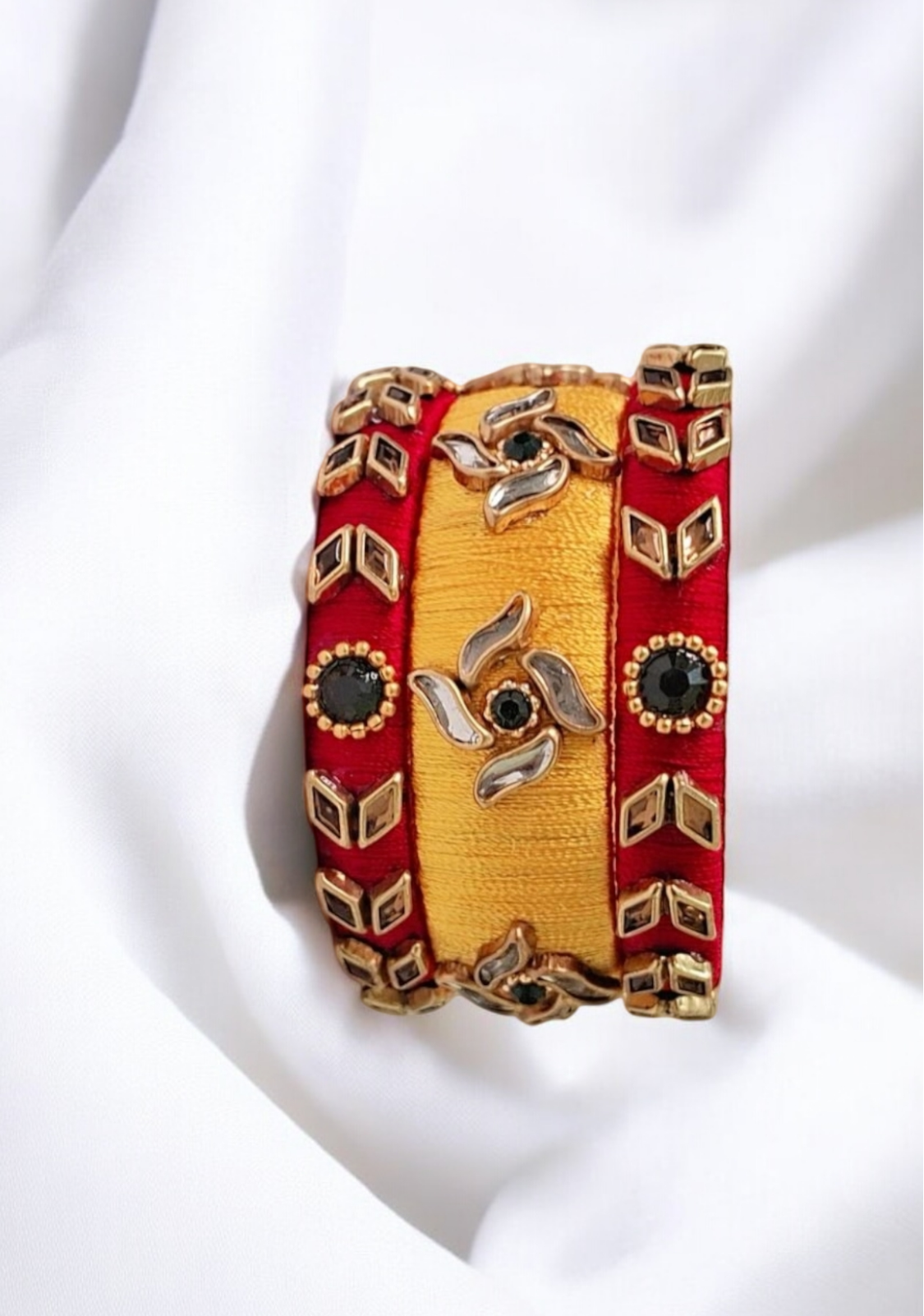 Preet Yellow and Red Silk thread bangle set