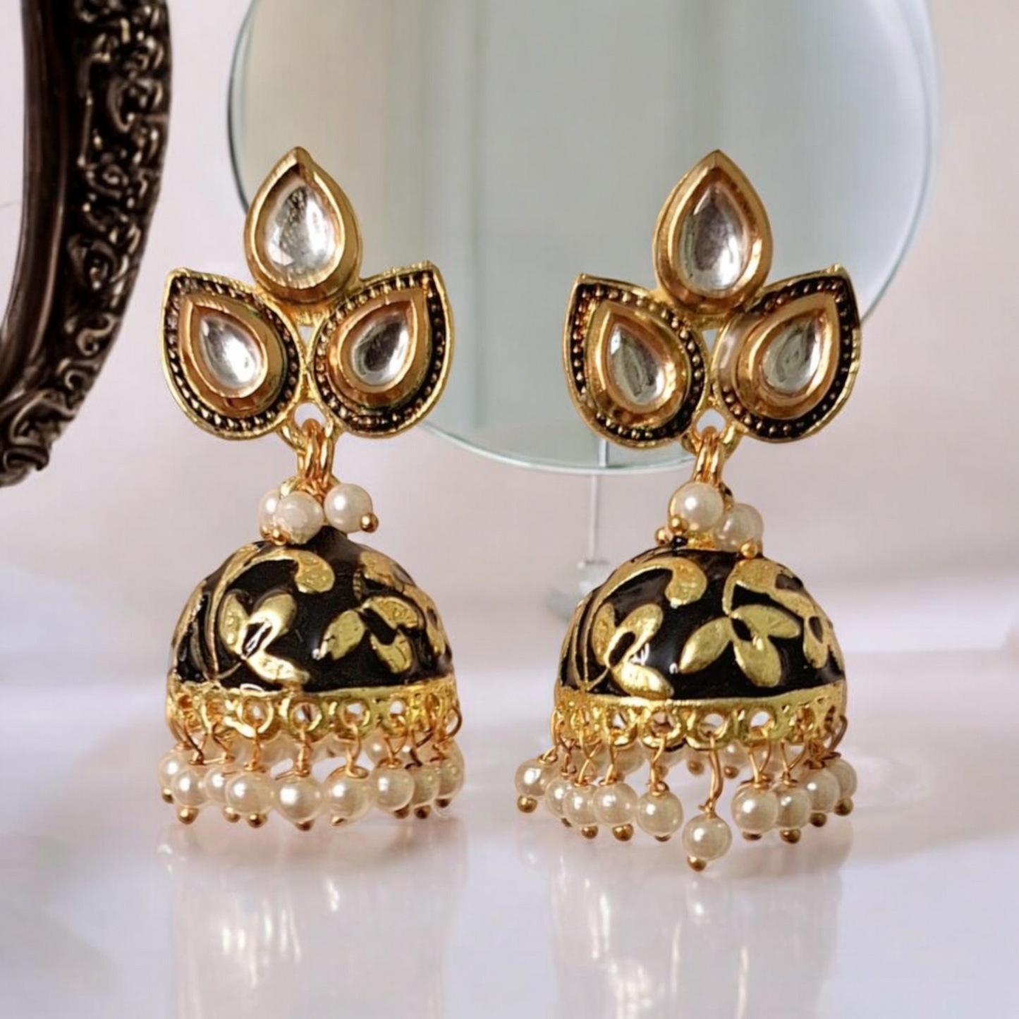 Radhe Black Meenakari Jhumka