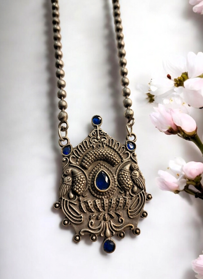 Raga blue stone oxidised necklace