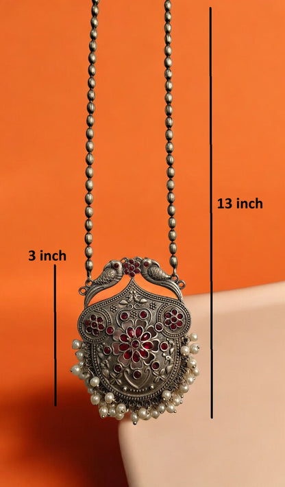 Rajvi pink stone oxidised necklace