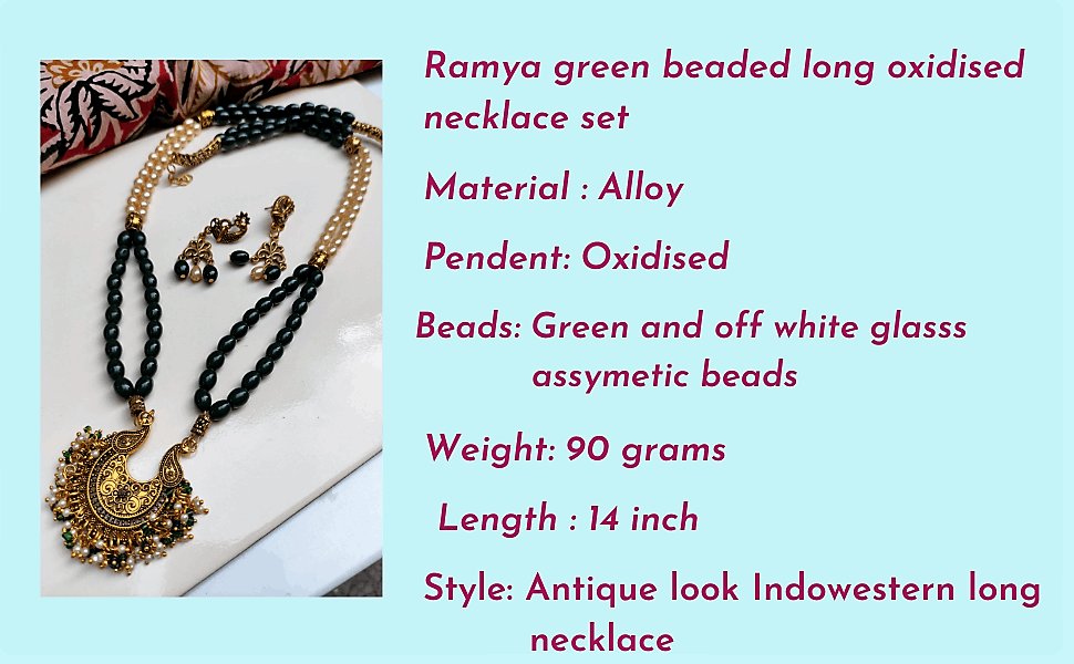 Ramya green beaded oxidised necklace set