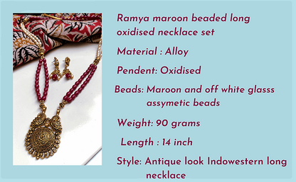 Ramya maroon beaded oxidised necklace set