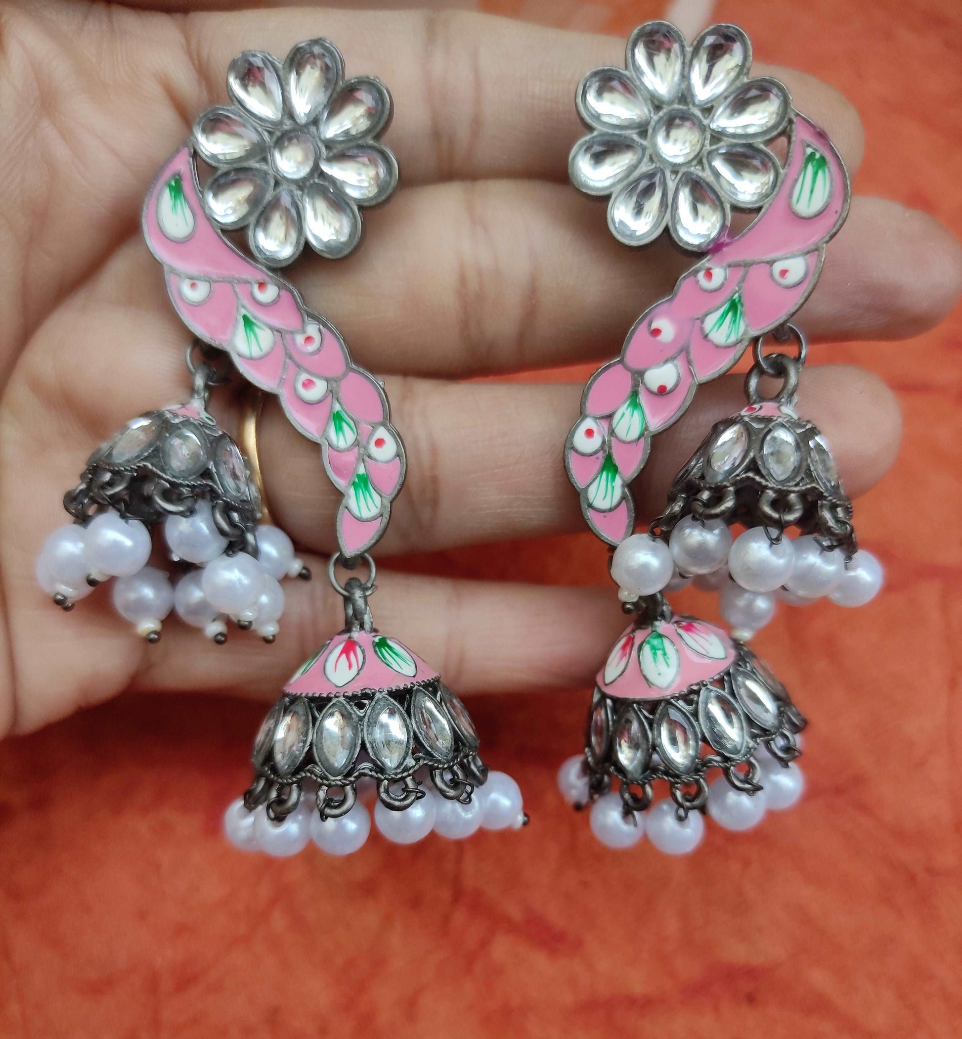 Reesha Pink Oxidised jhumka