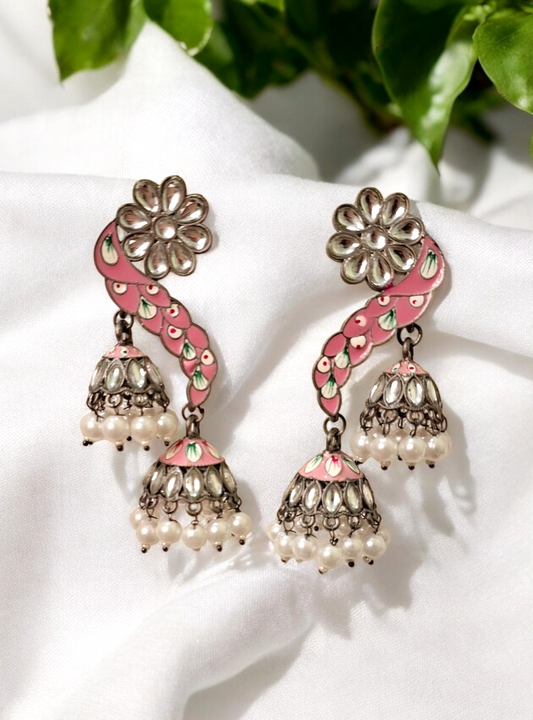 Reesha Pink Oxidised jhumka